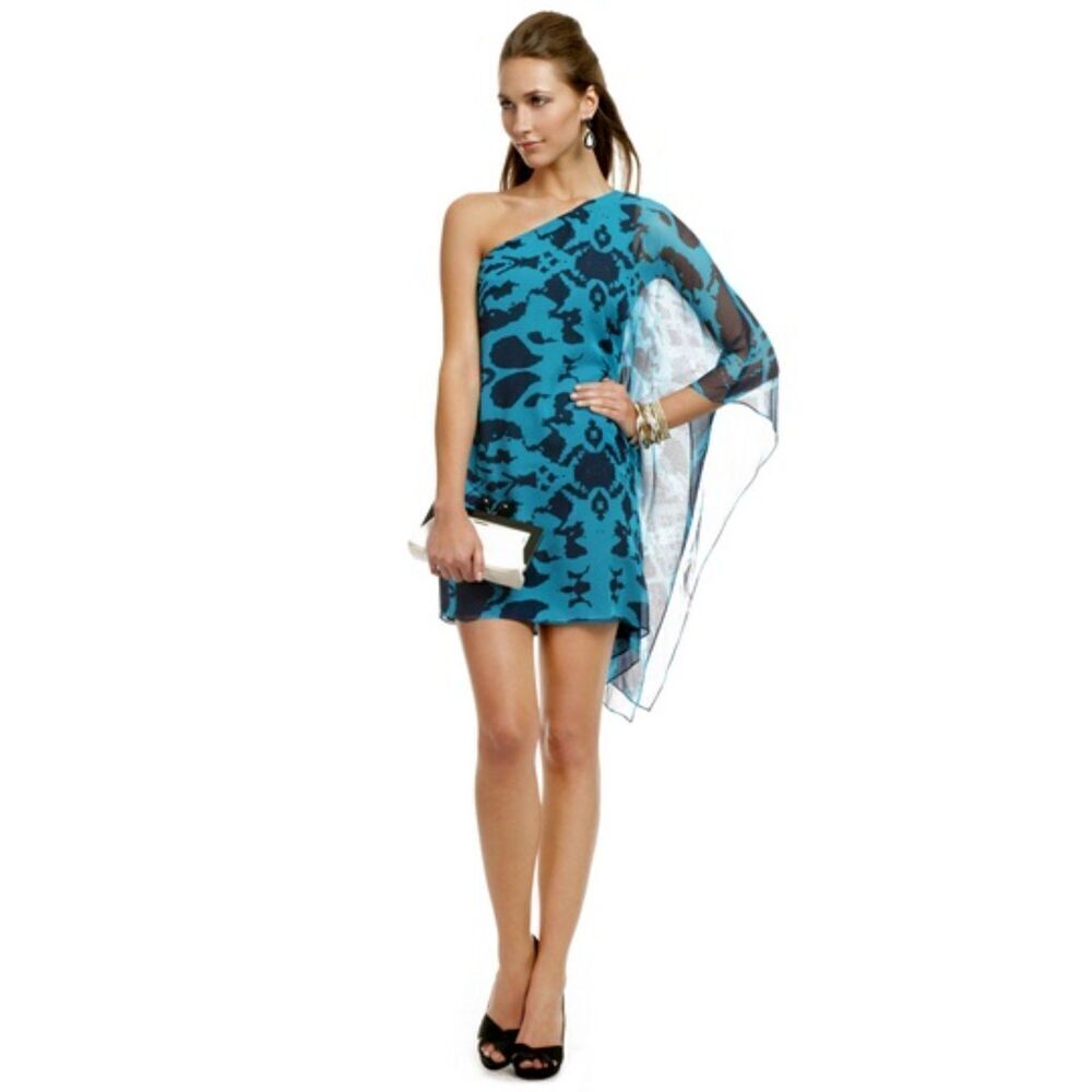 JAY GODFREY Blue 100% Silk One Shoulder Mini Dress Size 4